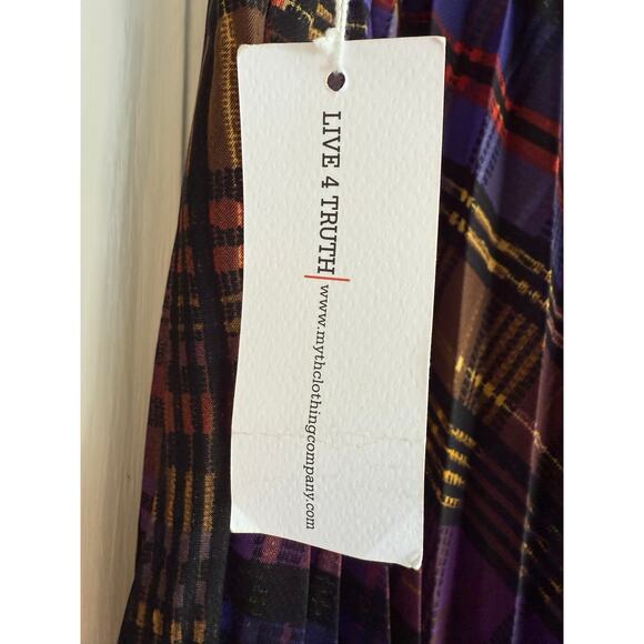 Live 4 Truth Plaid Midi Skirt Women’s XL Purple Multicolor Pleated Polyester New - Picture 3 of 8
